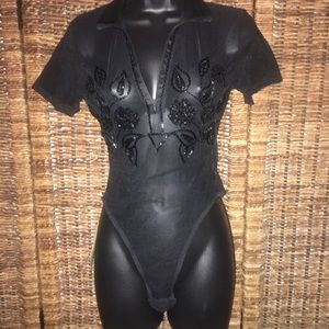 Glass Beaded Sheer Bodysuit